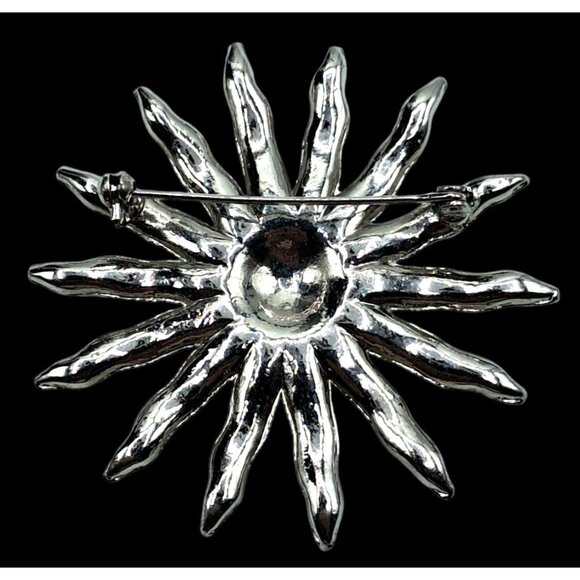 Vintage Clear Rhinestone Starburst Brooch Pin Silver Tone Costume Jewelry - Picture 2 of 10
